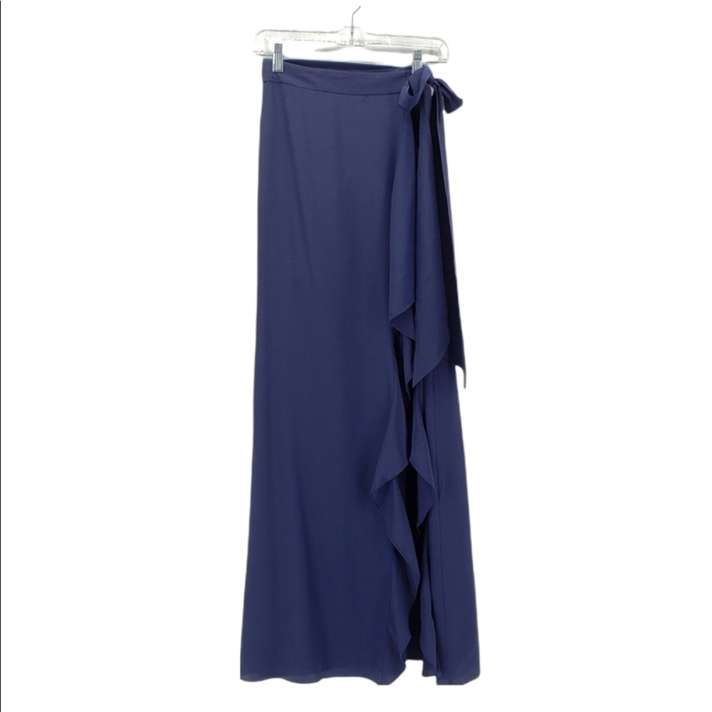 LILLY PULITZER 100% Silk Ruffle Wrap Maxi Skirt True Navy Berdine 0